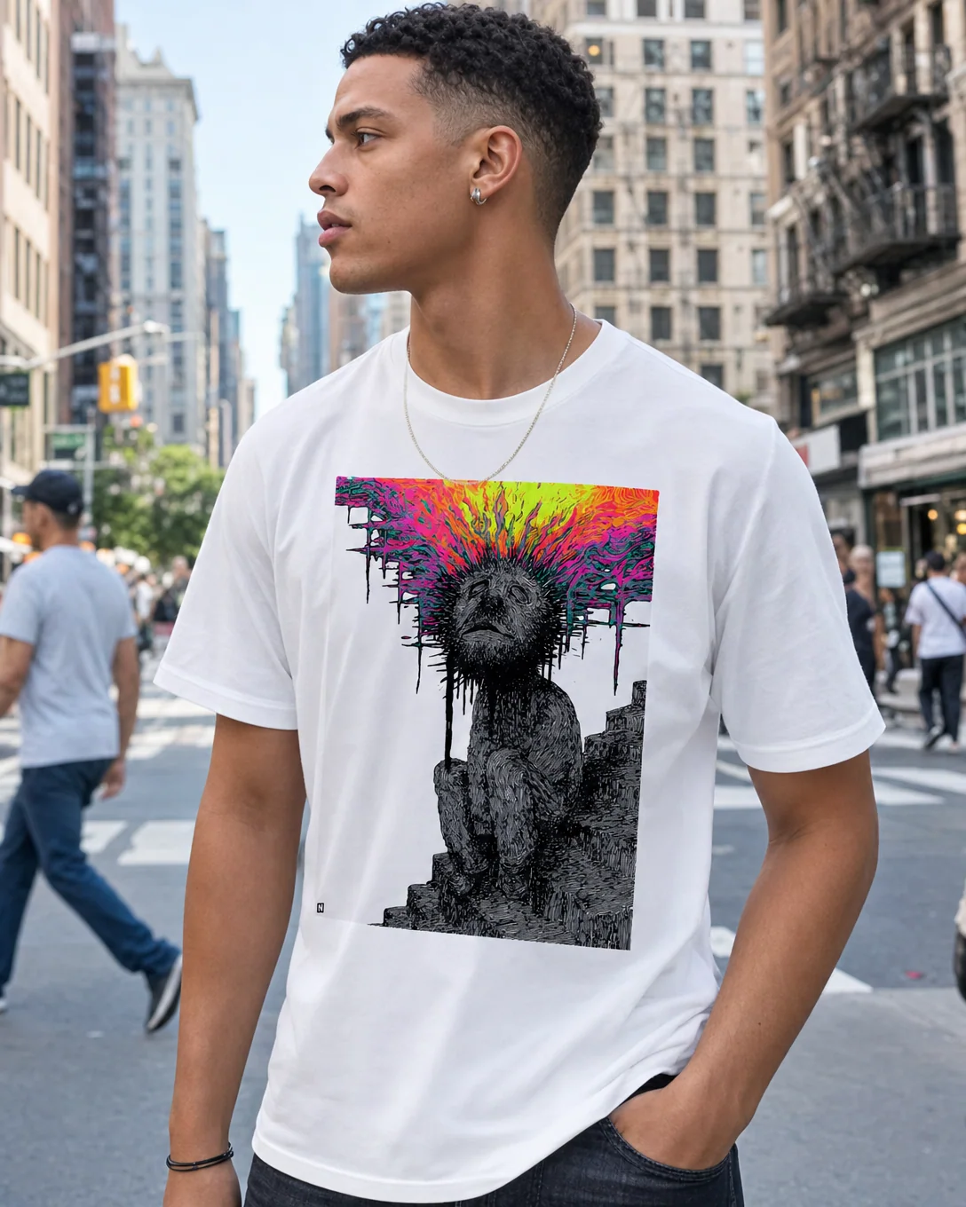 "Open Minded" on Tee ai lifestyle preview created with ARTMOXY