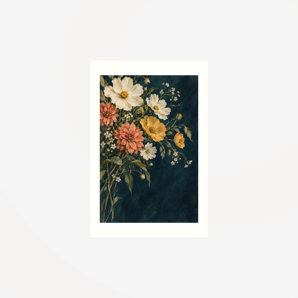 Nocturne Garden · Paper Edition Paper Print ARTMOXY example: A fictional botanical artwork presented as a bordered fine-art paper print. Exported with the real local MoxyFrame renderer.